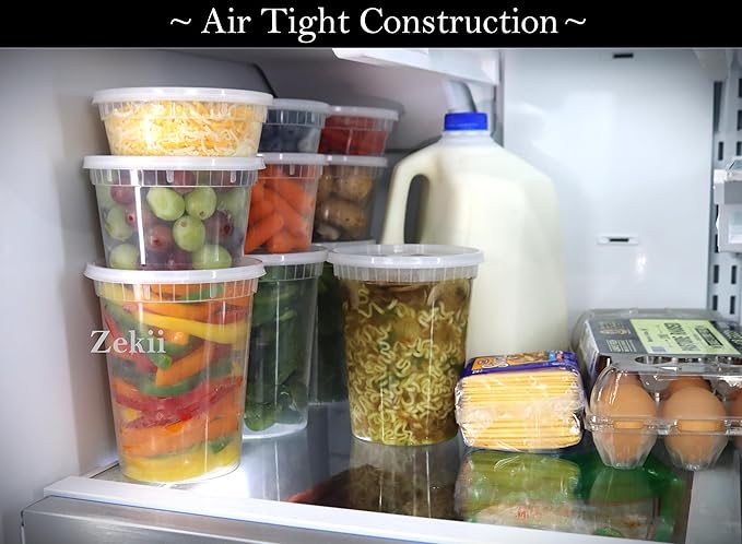 Zekii EXTRA THICK Deli Containers with Lids, Soup Containers w/Lids Airtight, 48Sets 8oz, Disposable, BPA Free, Takeout soup Cups, Meal Prep, Food Storage w/Measurements