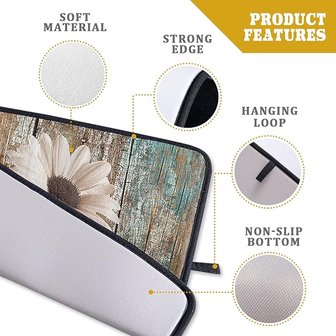 Rustic Daisy Board Dish Drying Mat for Kitchen Countertop 18x24 inch Fall Sunflower on Wooden Plank Dish Drainer Mats Fast Drying Country Shabby Chic Flower Dish Pad Vintage Kitchen Drying Decor Large