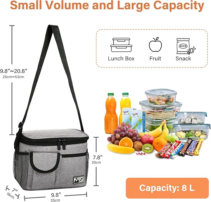 Tirrinia Insulated Lunch Bag for Women Men, Leakproof Lunch Box Containers for Adult, Work, School, Soft Lunchbox for Kids,Boys, Adult Cooler Bag for Picnic Hiking Beach,Gray
