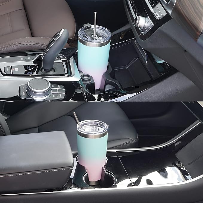 WETOWETO 20oz Insulated Stainless Steel Tumbler, Coffee Tumbler with 2 Lids and 2 Straws, Double Wall Vacuum Leak-proof Travel Coffee Mug, Powder Coated Water Cup (Green-Pink Gradient, 1 Pack)