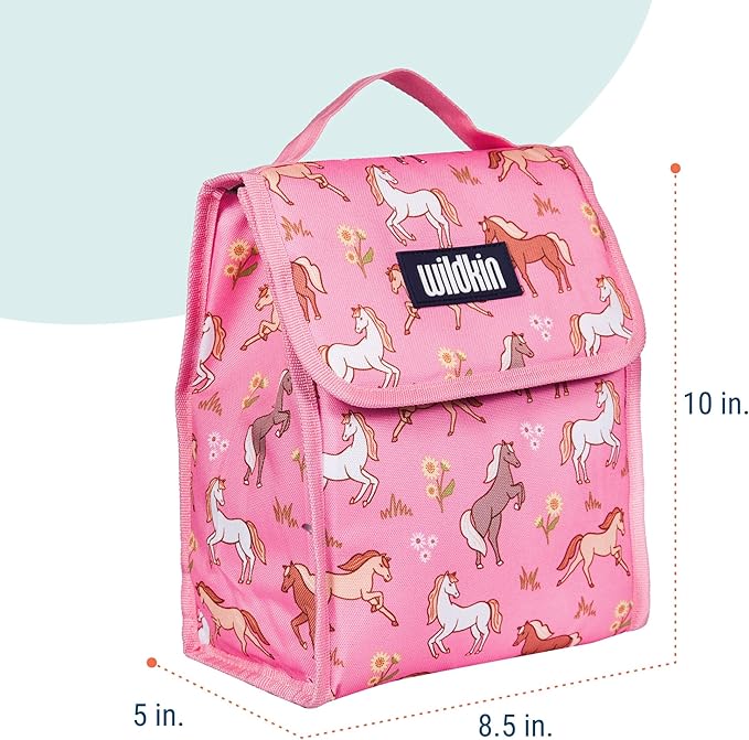 Wildkin Kids Insulated Lunch Bag – Reusable, Ideal for Hot/Cold Snacks, School & Travel - Wild Horses