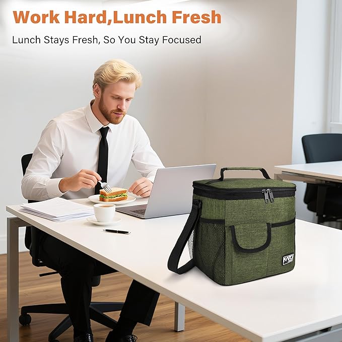 Tirrinia Insulated Large Lunch Bag for Women Men, Leakproof Lunch Box Containers for Adults, Work, School, Soft Lunchbox for Kids, Boys, Adult Cooler Bag for Picnic, Hiking,Beach