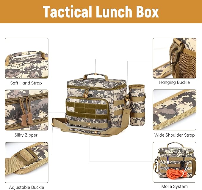 Tactical Lunch Box for Men, Insulated Lunchbox Waterproof Leakproof Cooler Lunch Bag for Work Outdoor Picnic, 24 Cans/15 L, Desert