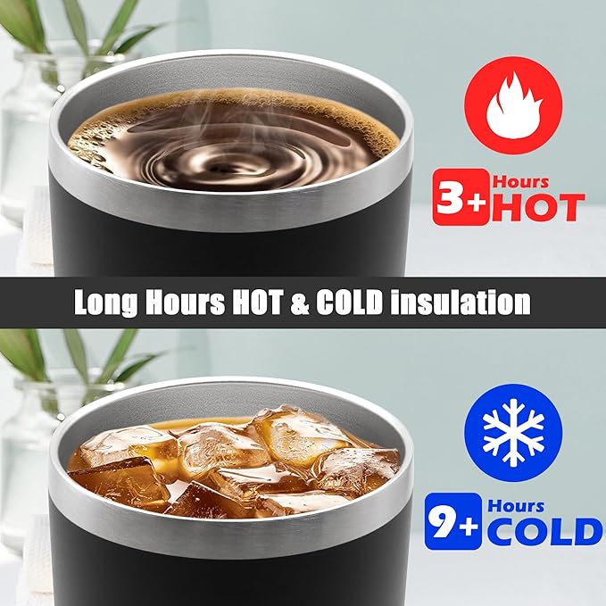 20 oz Tumbler Coffee Tavel Tumblers Bulk with Lid Stainless Steel Double Wall Vacuum Insulated Mug Powder Coated Cups fit Car Cupholder for Hot and Cold - Black, 12Pack