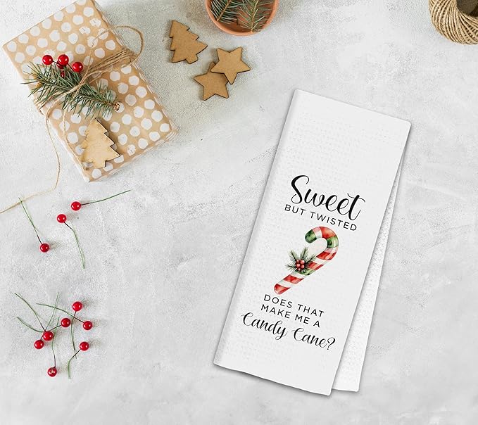 Christmas Candy Cane Kitchen Towels, Winter Christmas Dish Tea Towels for Kitchen, Cute Xmas Candy Cane Holiday Decorative Hand Towel for Bathroom, 16x24 Inch