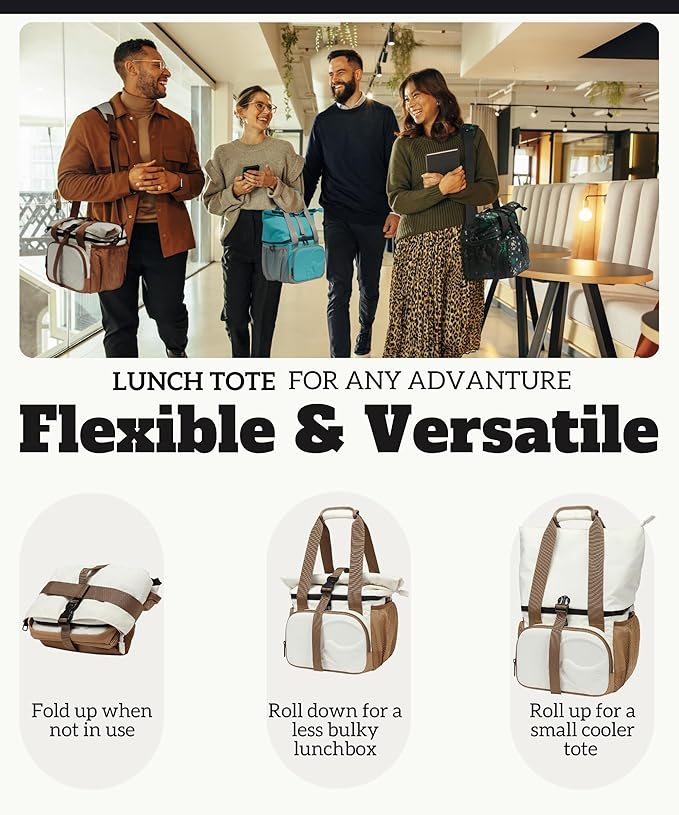 SUNNY BIRD Dual Compartment Lunch Bag Insulated Lunch Box for Women and Men (Ivory White 01)