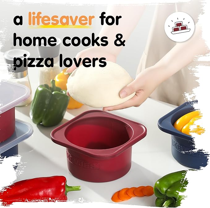 1000ml KEVJES PLUS Individual Pizza Dough Proofing Containers with Airtight Lids – Food Grade Silicone, Freezer/Fridge/Dishwasher Safe – For Margherita, Pepperoni, Neapolitan Pizza – 2 Pack(Cranberry)
