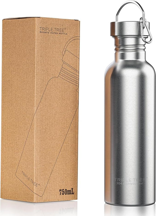 TRIPLE TREE 26 OZ Uninsulated Single Walled Stainless Steel Sports Water Bottle 18/8 Food Grade for Cyclists, Runners, Hikers, Beach Goers, Picnics, Camping - BPA Free
