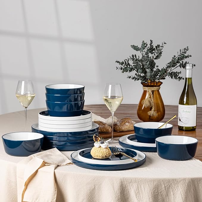 AmorArc Ceramic Dinnerware Sets for 6, 18 Piece Stoneware Plates and Bowls Set, Chip and Crack Resistant Plates Set, Dishwasher & Microwave Safe Ceramic Dishes - Service for 6