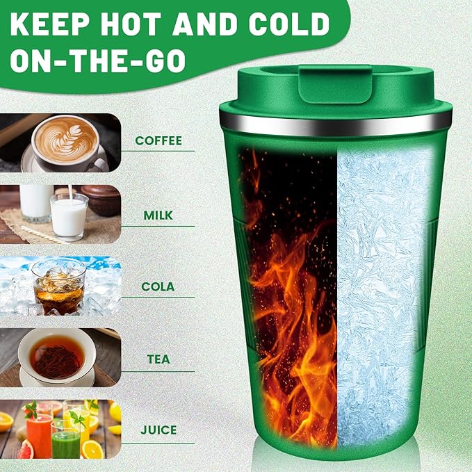 Insulated Coffee Tumblers with Flip Lid 12oz / 17oz, Stainless Steel Travel Coffee Mug Leak Proof, Vacuum Insulated Coffee Mug Reusable Cup, Keeps Cold and Hot for Coffee Tea