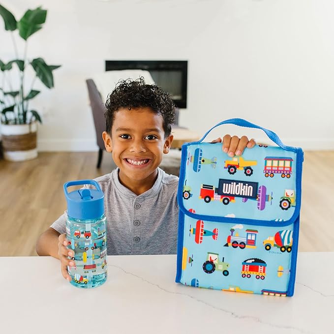 Wildkin Kids Insulated Lunch Bag – Reusable, Ideal for Hot/Cold Snacks, School & Travel - Trains, Planes and Trucks