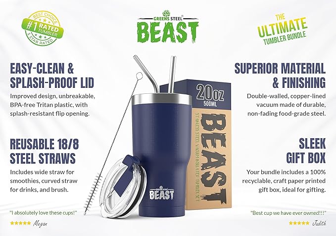 Beast 20 oz Tumbler Stainless Steel Vacuum Insulated Coffee Ice Cup Double Wall Travel Flask (Royal Blue)