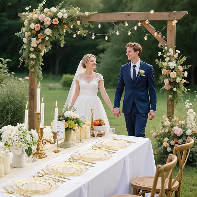 WONDERFUL 60pcs Ivory Plastic Plates - Elegant Plates Disposable Heavy Duty Ivory Disposable Plate Includes 30 10.25in Dinner & 30 7.5in Dessert Plate for Party/Thanksgiving/Christmas/Thanksgiving