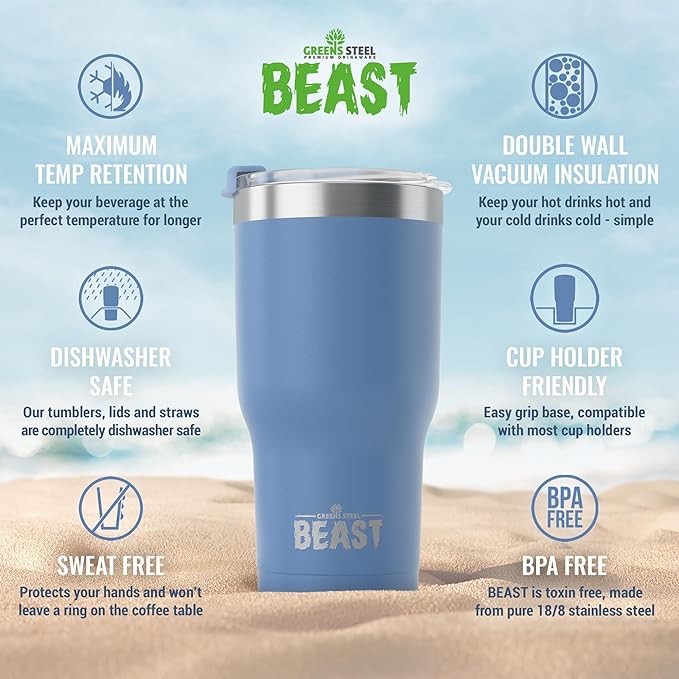 Beast 40 oz Tumbler Stainless Steel Vacuum Insulated Coffee Ice Cup Double Wall Travel Flask (Stormy Sky Blue)
