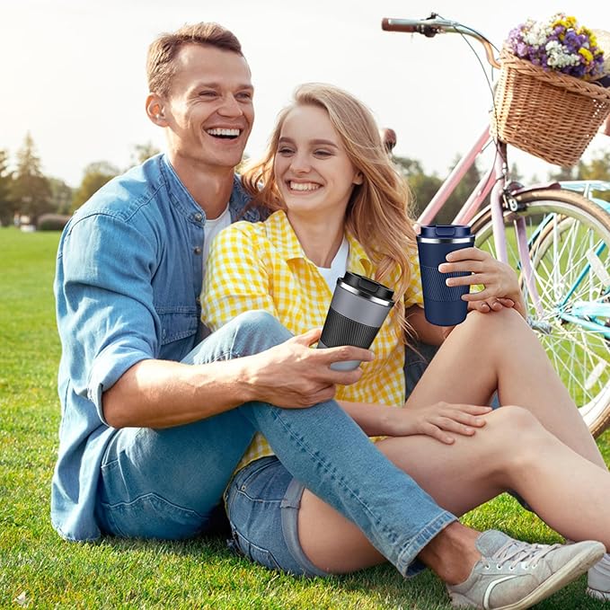 Insulated Coffee Tumbler 12 oz, Stainless Steel Coffee Mug with Lids, Travel Coffee Mug Leak Proof, Double Wall Vacuum Insulated Reusable Coffee Cup, Keep Drinks Hot and Cold (Navy Blue, 12 Ounces)