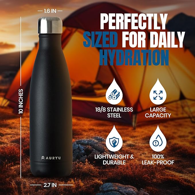 Best in Class Triple-Walled Insulated Stainless Steel Water Bottle, Keeps your Drinks Cold for up to 24 Hours and Hot for up to 12 Hours, Leak Proof, Make a Difference in the World, Black, 17oz