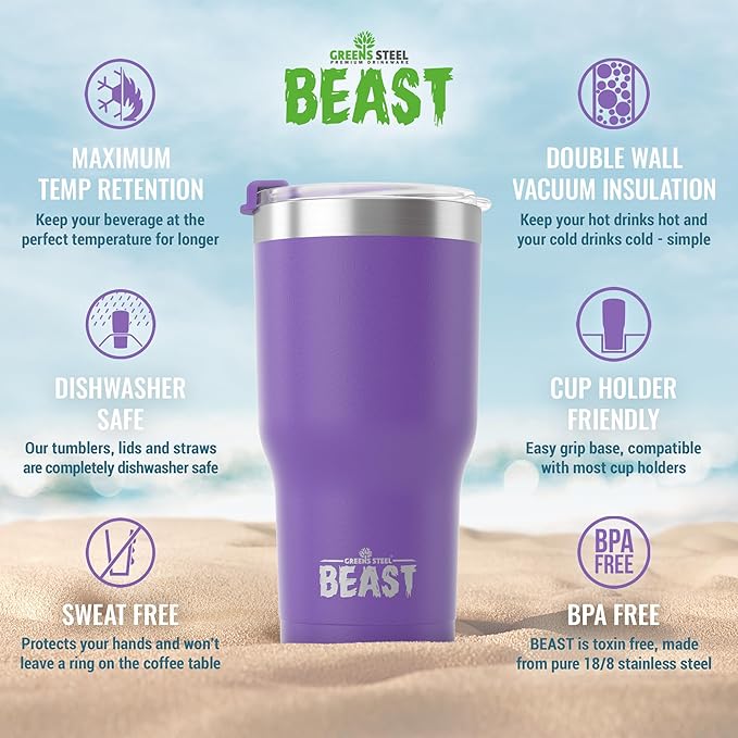 Beast 20 oz Tumbler Stainless Steel Vacuum Insulated Coffee Ice Cup Double Wall Travel Flask (Purple)