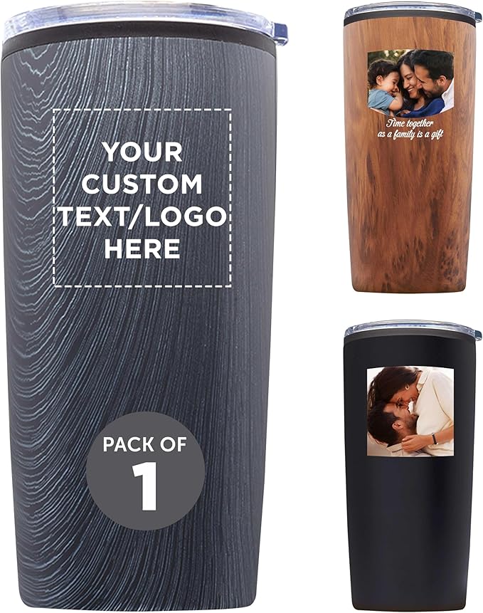 DISCOUNT PROMOS Custom Plastic Tumblers 20 oz. Set of 1, Personalized Bulk Pack - With lids, Ice Coffee Tumbler, To Go Cup, Insulated - Grey