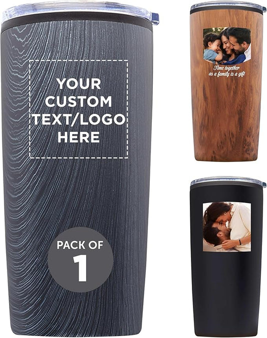 DISCOUNT PROMOS Custom Plastic Tumblers 20 oz. Set of 1, Personalized Bulk Pack - With lids, Ice Coffee Tumbler, To Go Cup, Insulated - Grey