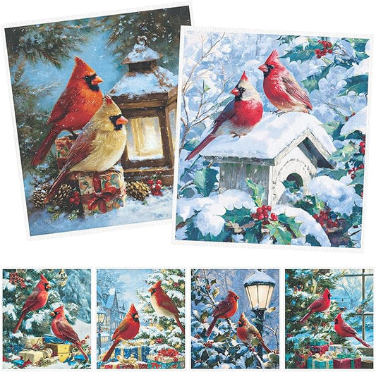 Cardinal Swedish Dishcloths for Kitchen - 6PCS Cardinal Bird Christmas Swedish Cloths for Washing Dishes, Winter Christmas Reusable Dish Towels, Xmas Washable Cleaning Sponge Gifts