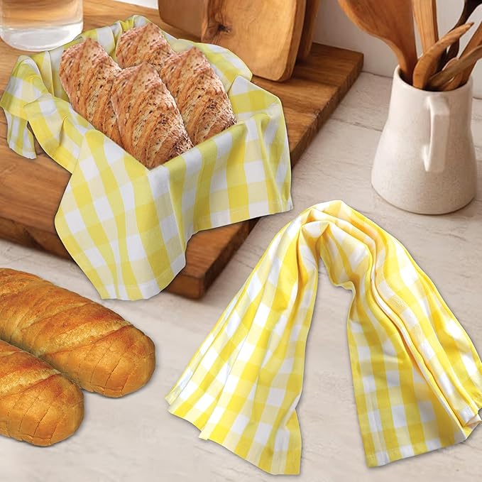 Urban Villa Easter Kitchen Towels Set of 6 Buffalo Checks Yellow/White Kitchen Towels 20X30 Inches 100% Cotton Highly Absorbent Kitchen Towels Premium Quality Ultra Soft Mitered Corners KitchenTowels