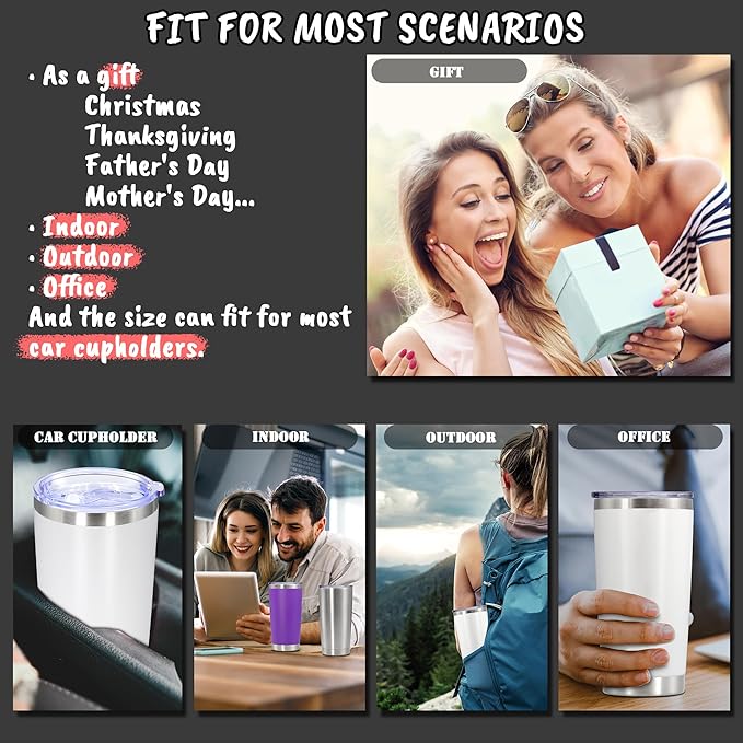 20 oz Tumbler with lid Double Wall Vacuum Insulated Tumblers Stainless Steel Coffee Mug Travel Coffee Tumbler Powder Coated Tumbler Cup Keep Hot&Cold - (White 12 Pack)