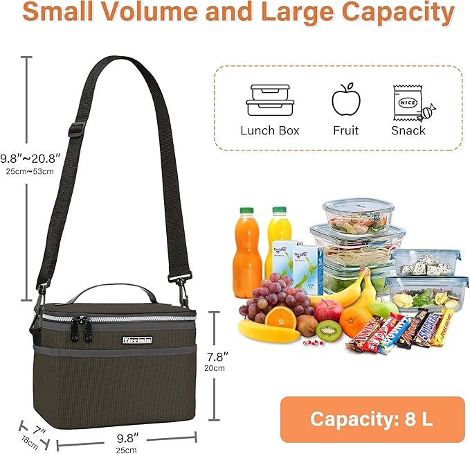 Tirrinia Insulated Lunch Bag for Women Men, Leakproof Lunch Box Containers for Adult, Work, School, Soft Lunchbox for Kids,Boys, Adult Cooler Bag for Picnic Hiking Beach,Black Checkered