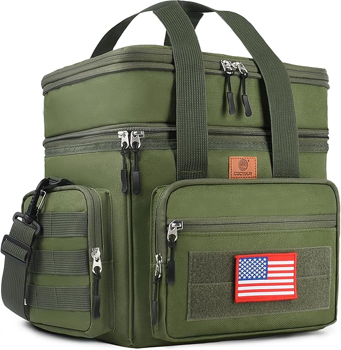 Tactical Lunch Box for Men, Expandable Heavy Duty Double Deck Tactical Lunch Bag with Shoulder Strap, Leakproof & Insulated Lunch Cooler Bag for Adult Work Fishing Picnic Travel,20L Dark Green