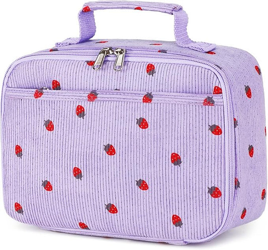 Bluboon Kids Girls Lunch Bag Insulated Lunch Box for school Corduroy Lunch Cooler Organizer School Kids Lunch Tote