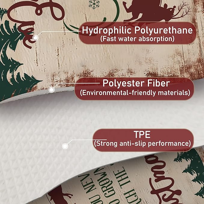 Vintage Christmas Eve Dish Drying Mat, Xmas Santa Reindeer Sleigh Coffee Bar Mat for Countertops, Retro Christmas Tree Absorbent Dish Drying Mats for Kitchen Counter Coffee Maker, 16x24 Inch