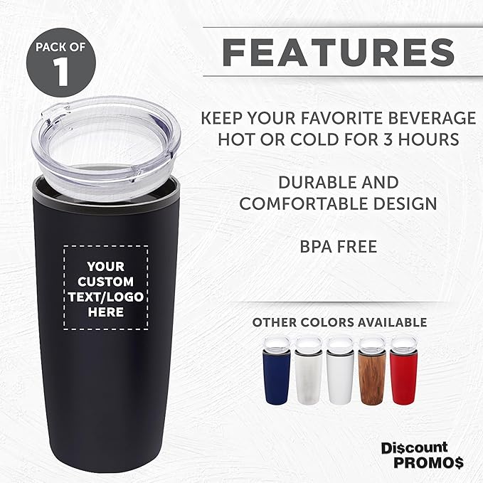 DISCOUNT PROMOS Custom Plastic Tumblers 20 oz. Set of 1, Personalized Bulk Pack - With lids, Ice Coffee Tumbler, To Go Cup, Insulated - Black