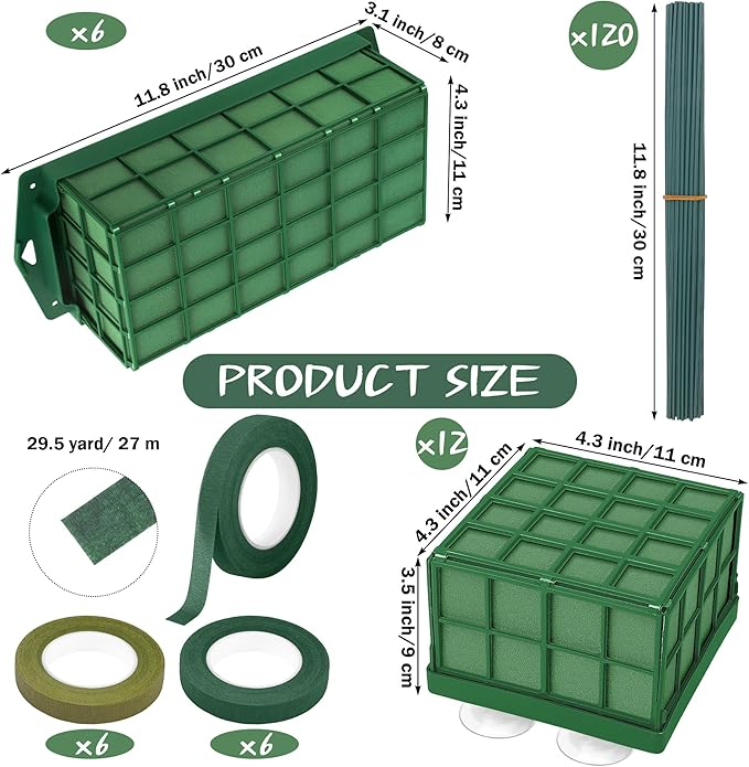 18 Packs Floral Foam Cage Rectangle and Square Flower Holder with Floral Foam Blocks Flower Cage Holders Flower Arrangements Supplies Cage for Fresh Flowers, Wedding Home Garden Decorations
