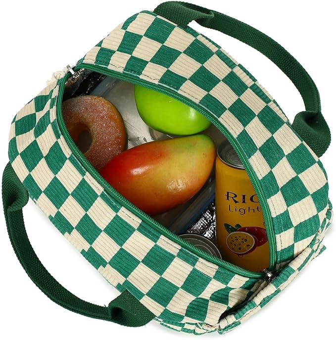 Bluboon Lunch Box for Women men Insulated Cute Corduroy Lunch bag, Reusable Cooler Bag for Work, Picnic, Travel