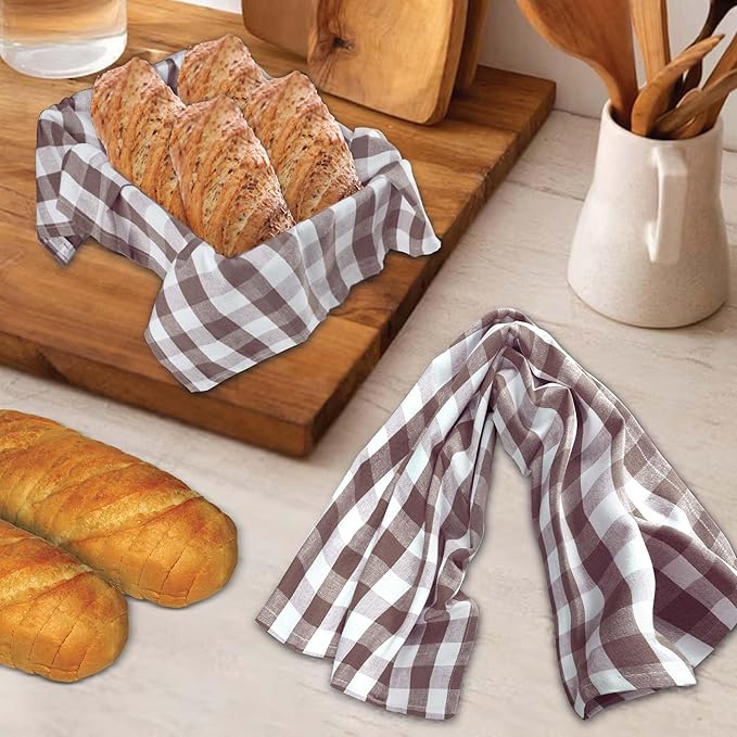 Urban Villa Kitchen Towels Set of 6 Buffalo Checks Brown/White Kitchen Towels 20X30 Inches 100% Cotton Highly Absorbent Kitchen Towels Premium Quality Ultra Soft Mitered Corners Kitchen Towels