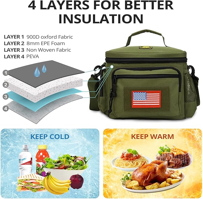 ATRIPACK Lunch Box for Men, Tactical Lunch Bag MOLLE Webbing Leakproof Insulated Large Lunch Cooler Women Adult Meal with Adjustable Shoulder Strap Durable Lunch Pail (Green)