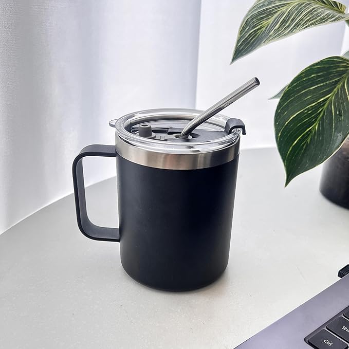 1pack 12oz Coffee Mug With Handle Bulk, Stainless Steel Insulated Travel Tumblers With,Double Wall Vacuum Camping Cup for Hot & Cold Drinks Tea (Black)