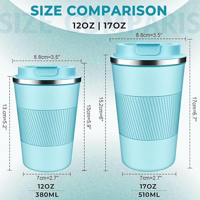 Insulated Coffee Tumbler 12 oz, Stainless Steel Coffee Mug with Lids, Travel Coffee Mug Leak Proof, Double Wall Vacuum Insulated Reusable Coffee Cup, Keep Drinks Hot and Cold (Turquoise, 12 Ounces)