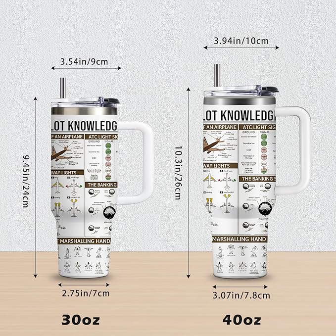 Pilot Gifts Men Aviation Gifts 40oz Aviation Tumbler with Handle, Stainless Steel Pilot Insulated Coffee Travel Cup for Men, Birthday Retirement Present for Aviator Dad Son Husband Boyfriend
