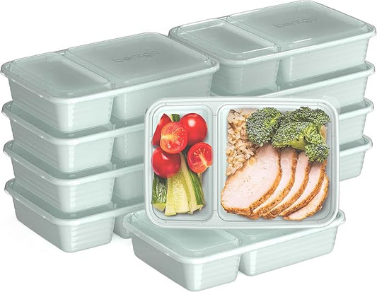 Bentgo Prep - 20-Piece 2-Compartment Reusable Meal Prep Containers with Lids, PFAS & BPA Free Materials, Durable, Microwave, Freezer, & Dishwasher Safe To Go Food Storage (Mint)
