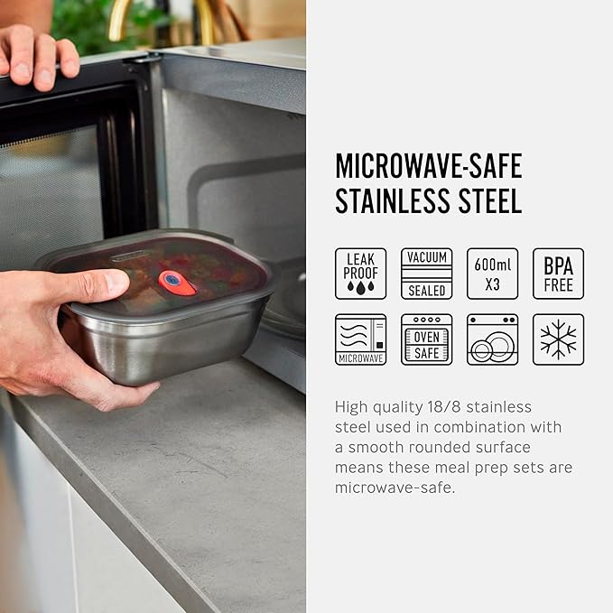 BLACK + BLUM Lunch Bowl Set - Reusable Meal Prep Containers for Picnic & Camping - Microwavable Stainless Steel Lunch Dinner Food Storage Box with Leak Proof Lid - Dishwasher Oven Safe - Small 22oz