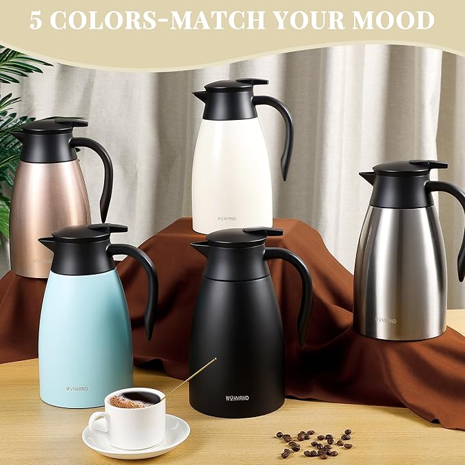 51 Oz Thermal Coffee Carafe, Stainless Steel Insulated Vacuum coffee crafts to keep coffee hot, 1.5 Liter Tea Water Coffee and Beverage Dispenser (Cream)