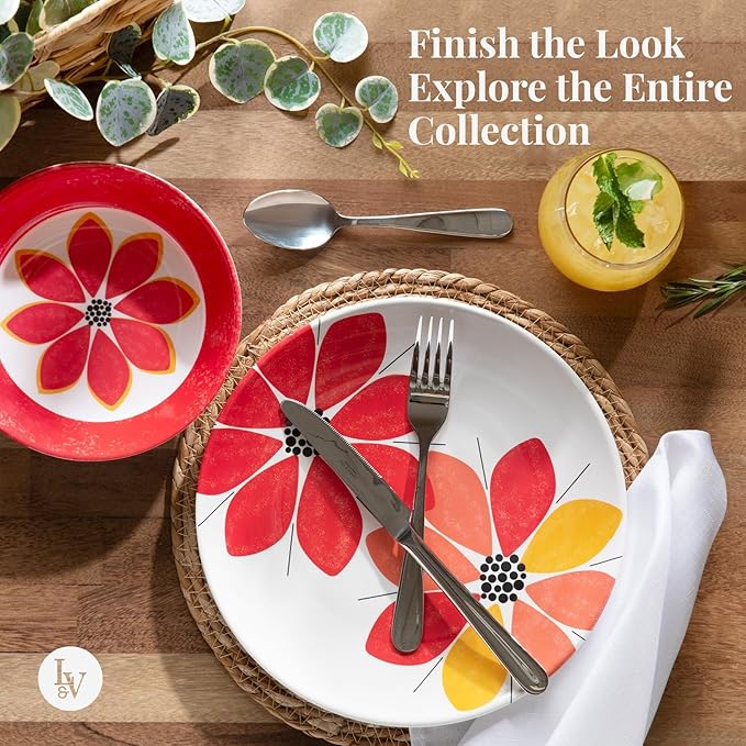 Larder & Vine 12-Piece Melamine Dinnerware Set: Durable, Lightweight, Break-Resistant Plates & Bowls – Stylish, Non-Toxic, Dishwasher Safe – Ideal for Everyday Use, Indoor & Outdoor Dining – Floral