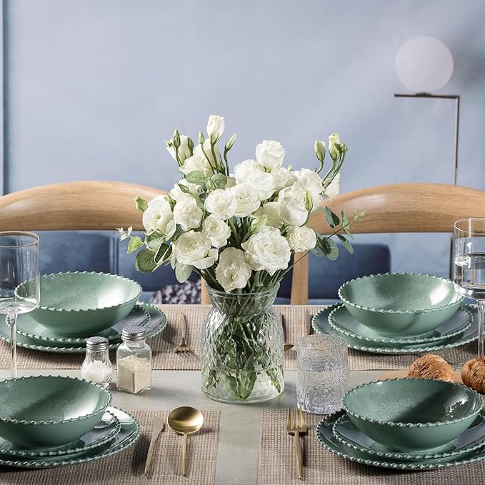 MissYIP 12 Piece Melamine Dinnerware Sets, Service for 4, Lightweight Unbreakable, BPA Free, Food Grade Plates Sets, Dishwasher Safe, Indoor and Outdoor Use