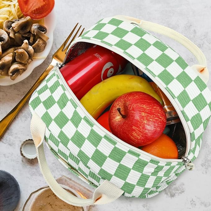 Bluboon Lunch Bag for Women Men Cute Corduroy Lunch Tote Bags Reusable Insulated Lunch Box Large Capacity Reusable Insulated Cooler for Work Picnic or Travel