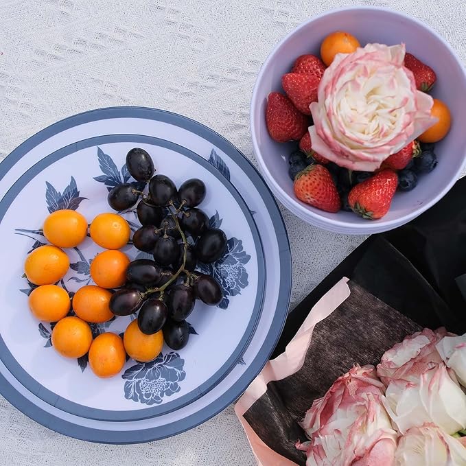 Melamine Dinnerware Set 12-Piece for 4 Dish Set Plates Bowls Unbreakable Dishware for Indoor Outdoor Use Lightweight Durable for Camping Picnics Parties Dark blue