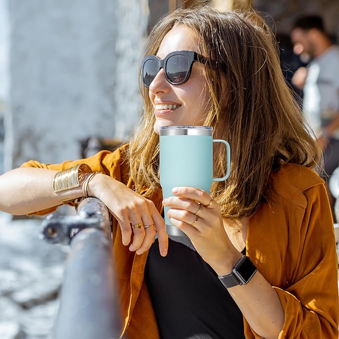 20 oz Stainless Steel Tumbler with Handle Bulk Metal Insulated Tumblers Travel Coffee Mug with Handle Double Wall Tumbler Cup with Lid and Straw, Mint Green 6 Pack