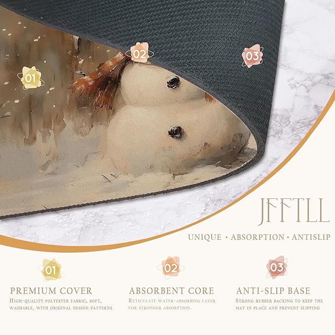 Winter Christmas Snowman Dish Drying Mat, Vintage Xmas Holiday Absorbent Dish Drainer Reusable Washable Drying Mat Pad for Kitchen Counter, Rustic Christmas Decor, 12×15 Inch