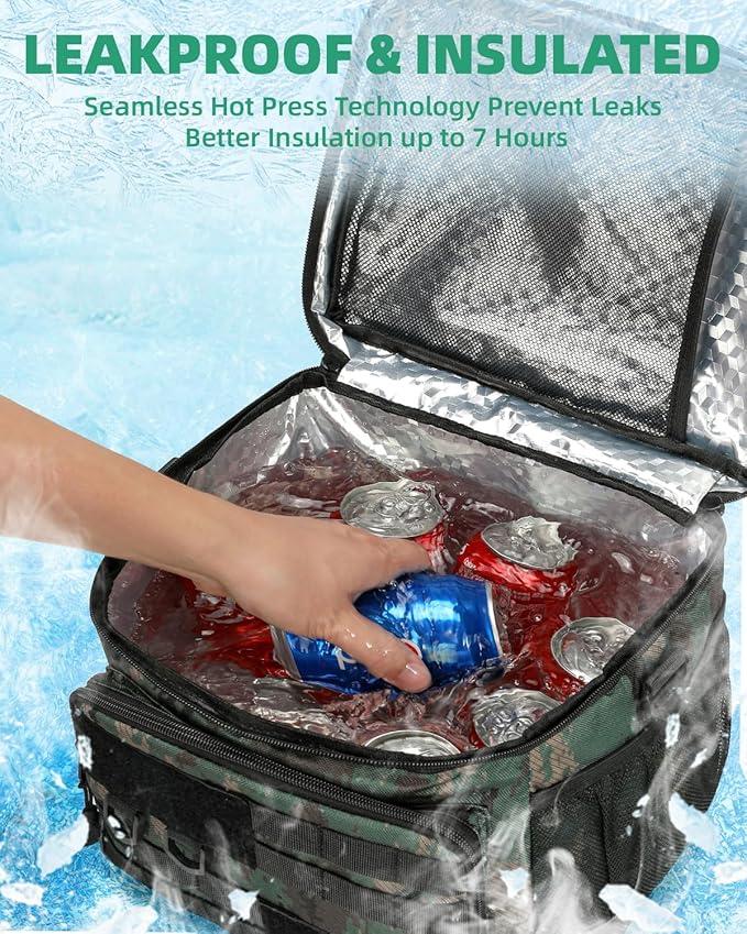 Tactical Lunch Box, 13L Large Insulated Lunch Bag MOLLE Webbing Leakproof Thermal Cooler with Shoulder Strap Lunch Pail for Adult Men Women Office Work Camping Picnic Travel Acu Camo