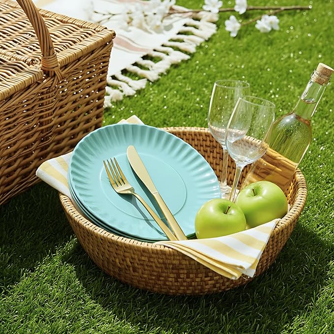 TP 6-Piece Melamine Plates Set, 10.5-Inch Reusable Dinner Plates for Picnic, Party, BBQ & Camping, Dishwasher Safe Lightweight Tableware, Teal