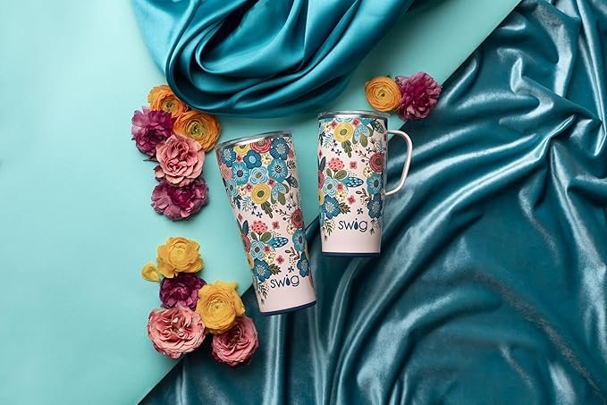 Swig Life 22oz Travel Mug, Insulated Tumbler with Handle and Lid, Cup Holder Friendly, Dishwasher Safe, Stainless Steel, Travel Coffee Cup, Insulated Mug with Lid (Bella Rosa)